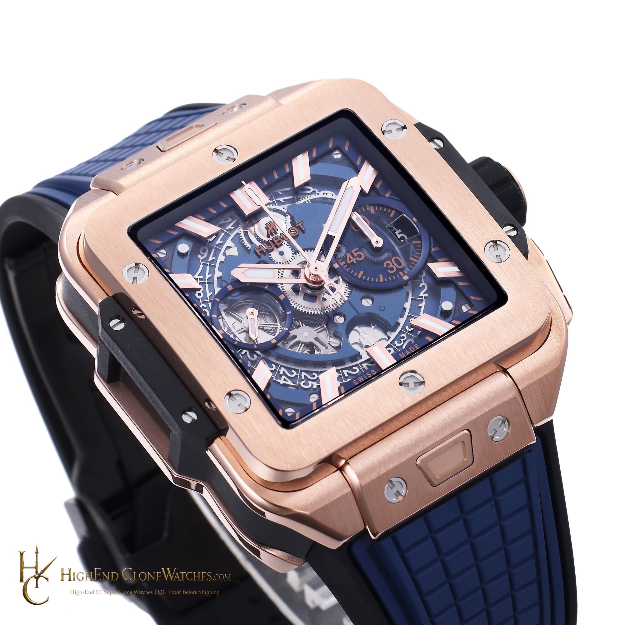 Hublot Square Bang Unico King Gold Blue 42mm 821.OX.5180.RX product view super clone watch