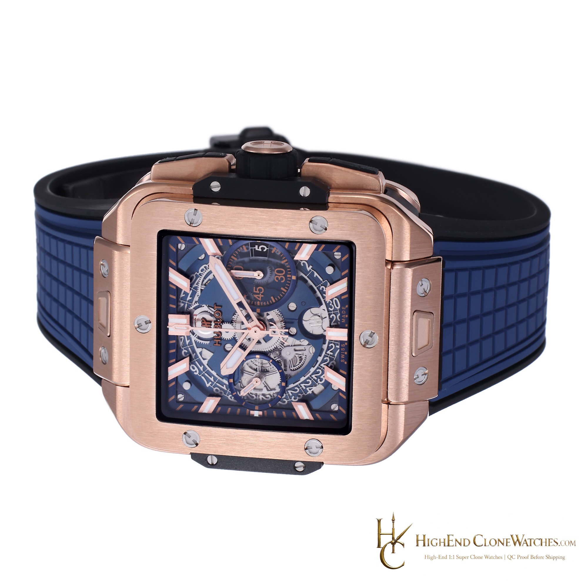 Hublot Square Bang Unico King Gold Blue 42mm 821.OX.5180.RX product view super clone watch