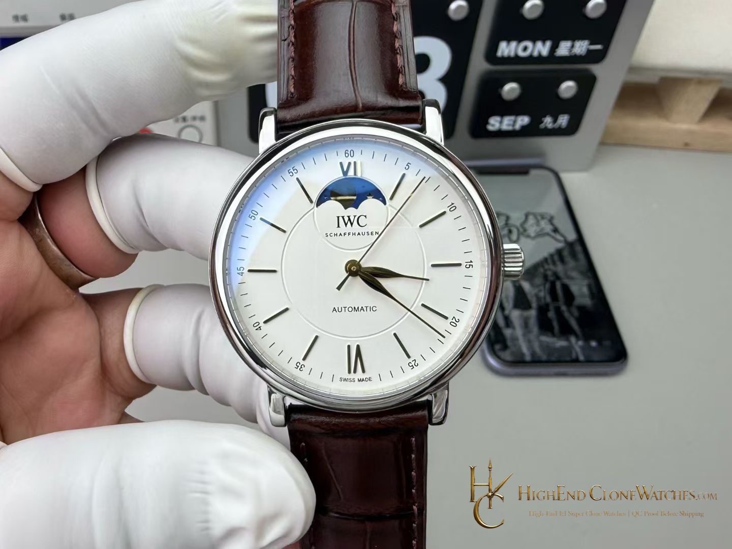 IWC IW459401 Portofino Automatic Moon Phase 40mm White Dial super clone watch front view