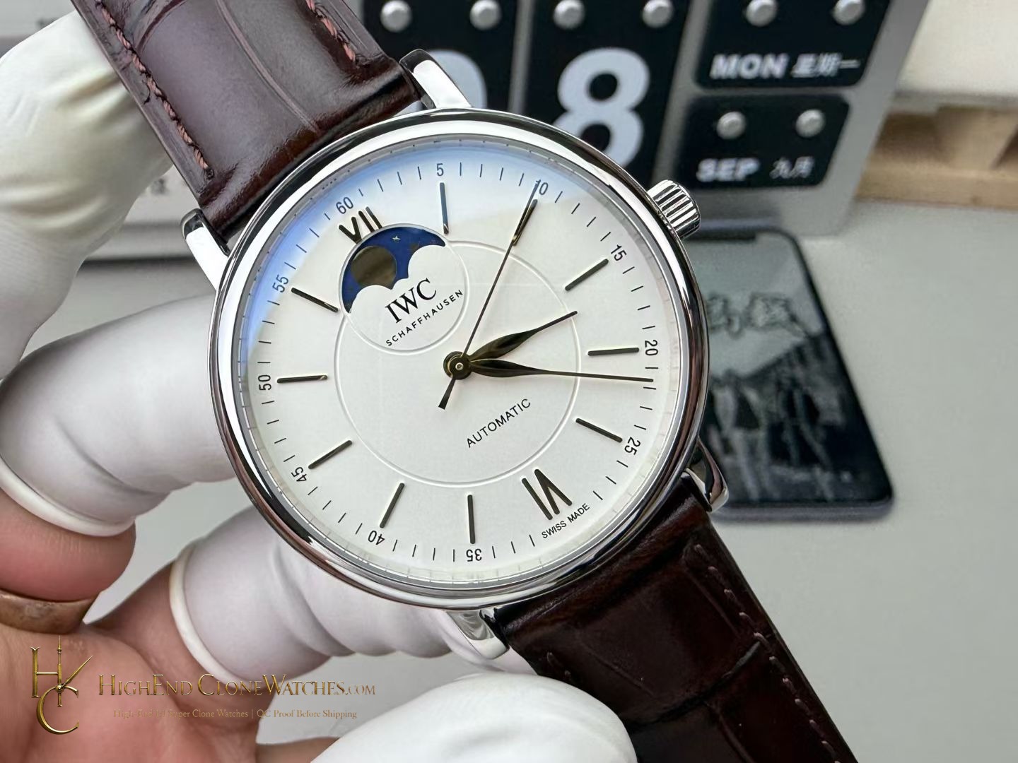 IWC IW459401 Portofino Automatic Moon Phase 40mm White Dial super clone watch dial detail
