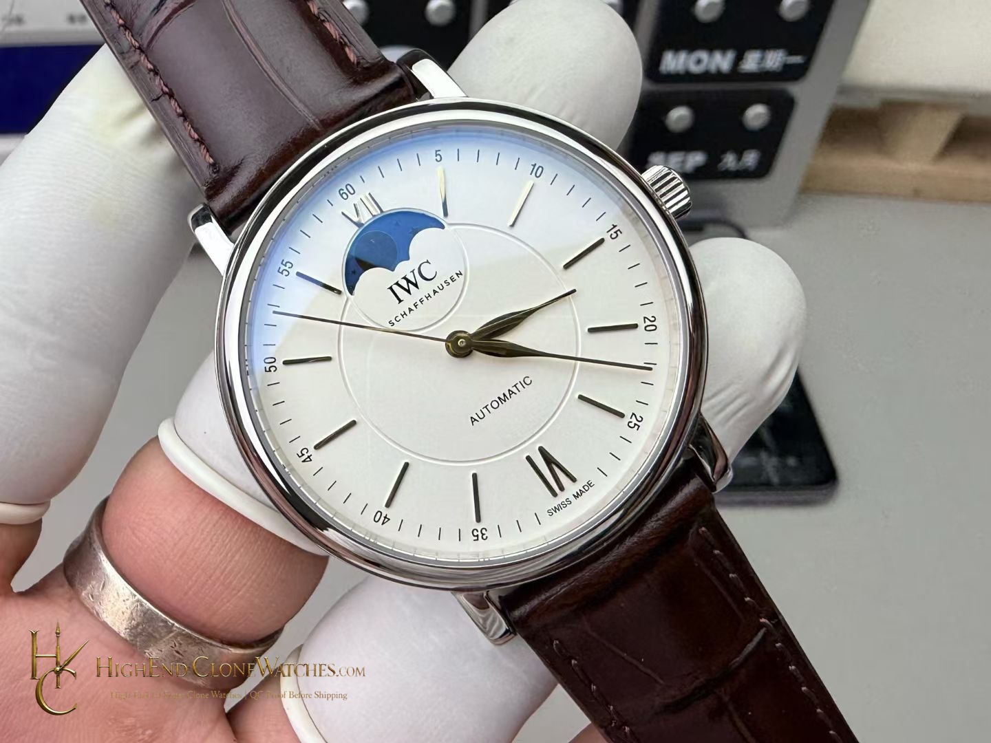 IWC IW459401 Portofino Automatic Moon Phase 40mm White Dial super clone watch bracelet or strap fit