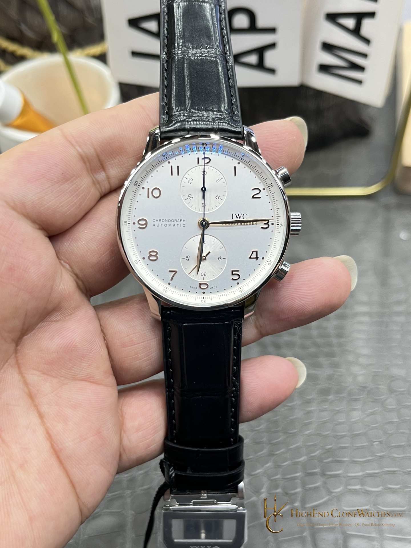 IWC Portugieser Chronograph Silver Dial 41mm IW371445 super clone watch front view