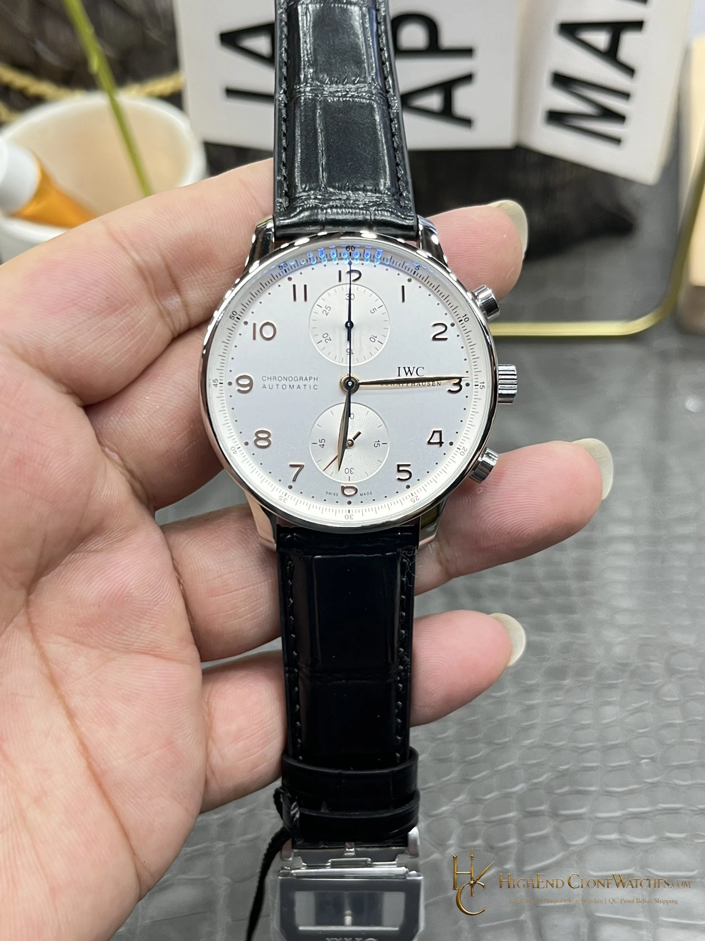 IWC Portugieser Chronograph Silver Dial 41mm IW371445 super clone watch front view