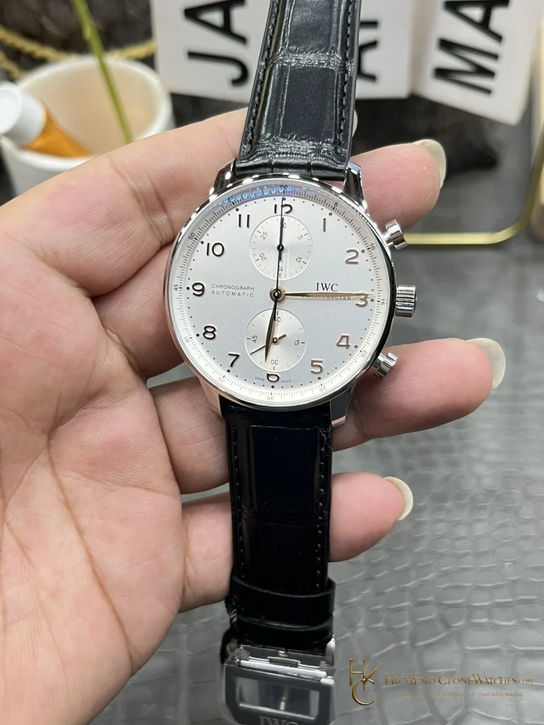 IWC Portugieser Chronograph Silver Dial 41mm IW371445 super clone watch dial detail