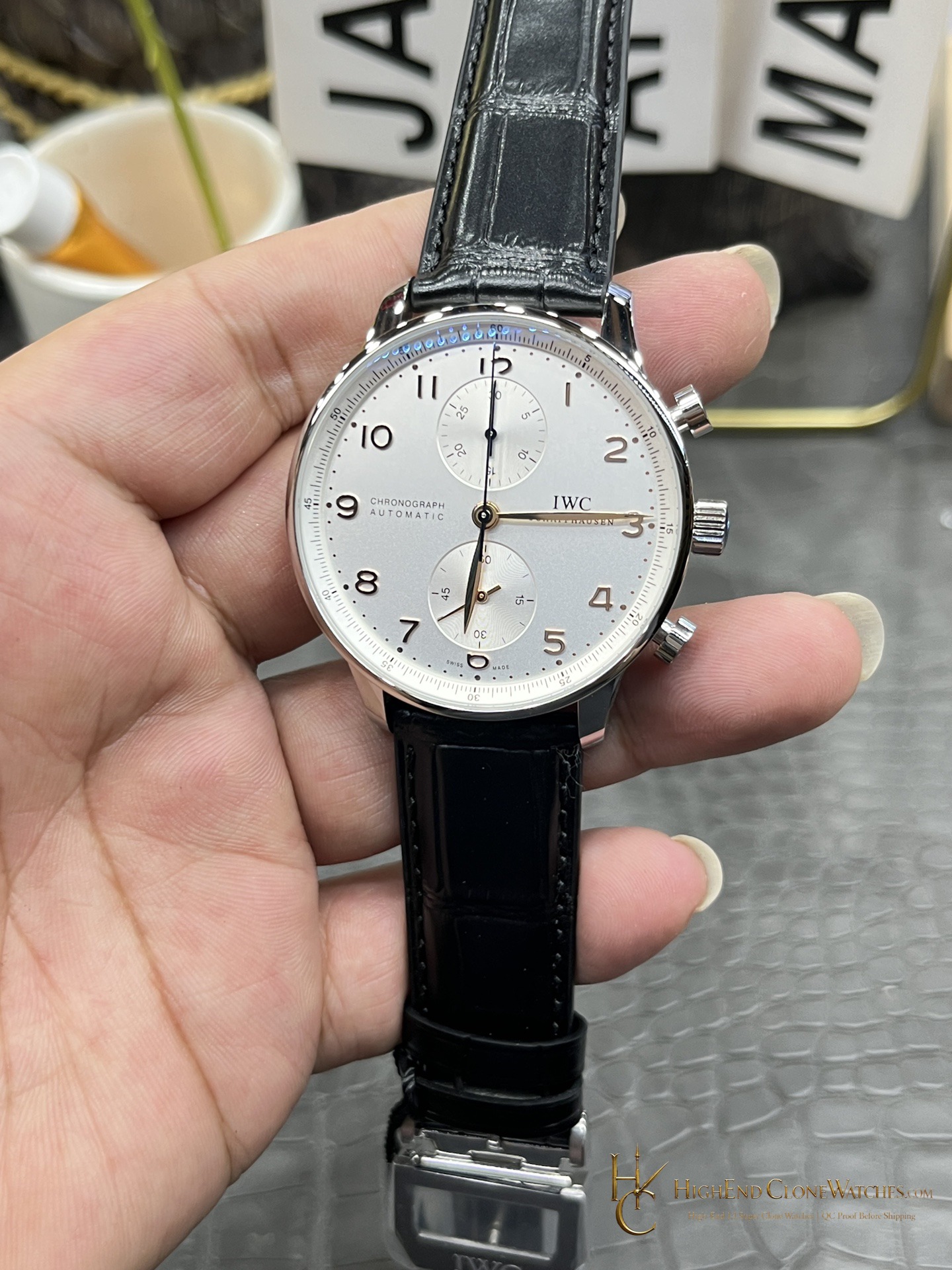 IWC Portugieser Chronograph Silver Dial 41mm IW371445 super clone watch dial detail