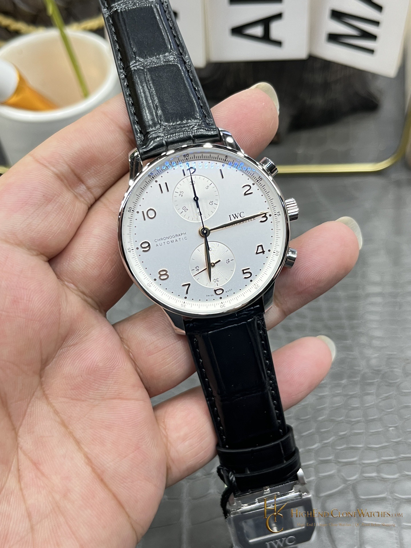 IWC Portugieser Chronograph Silver Dial 41mm IW371445 super clone watch bezel detail