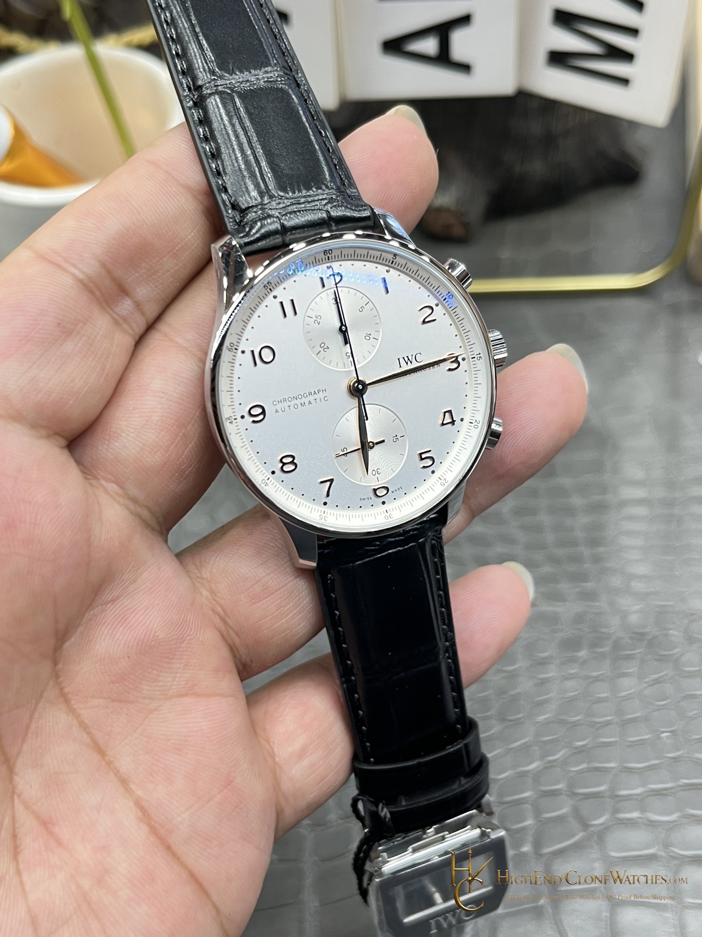 IWC Portugieser Chronograph Silver Dial 41mm IW371445 super clone watch side case profile