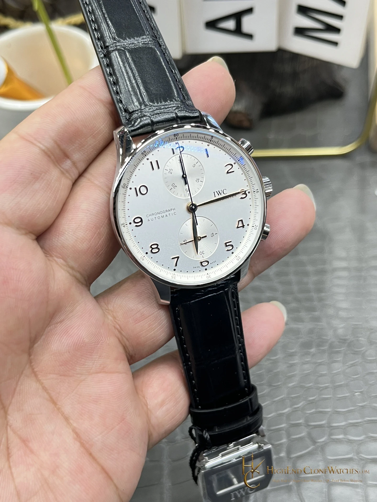 IWC Portugieser Chronograph Silver Dial 41mm IW371445 super clone watch side case profile