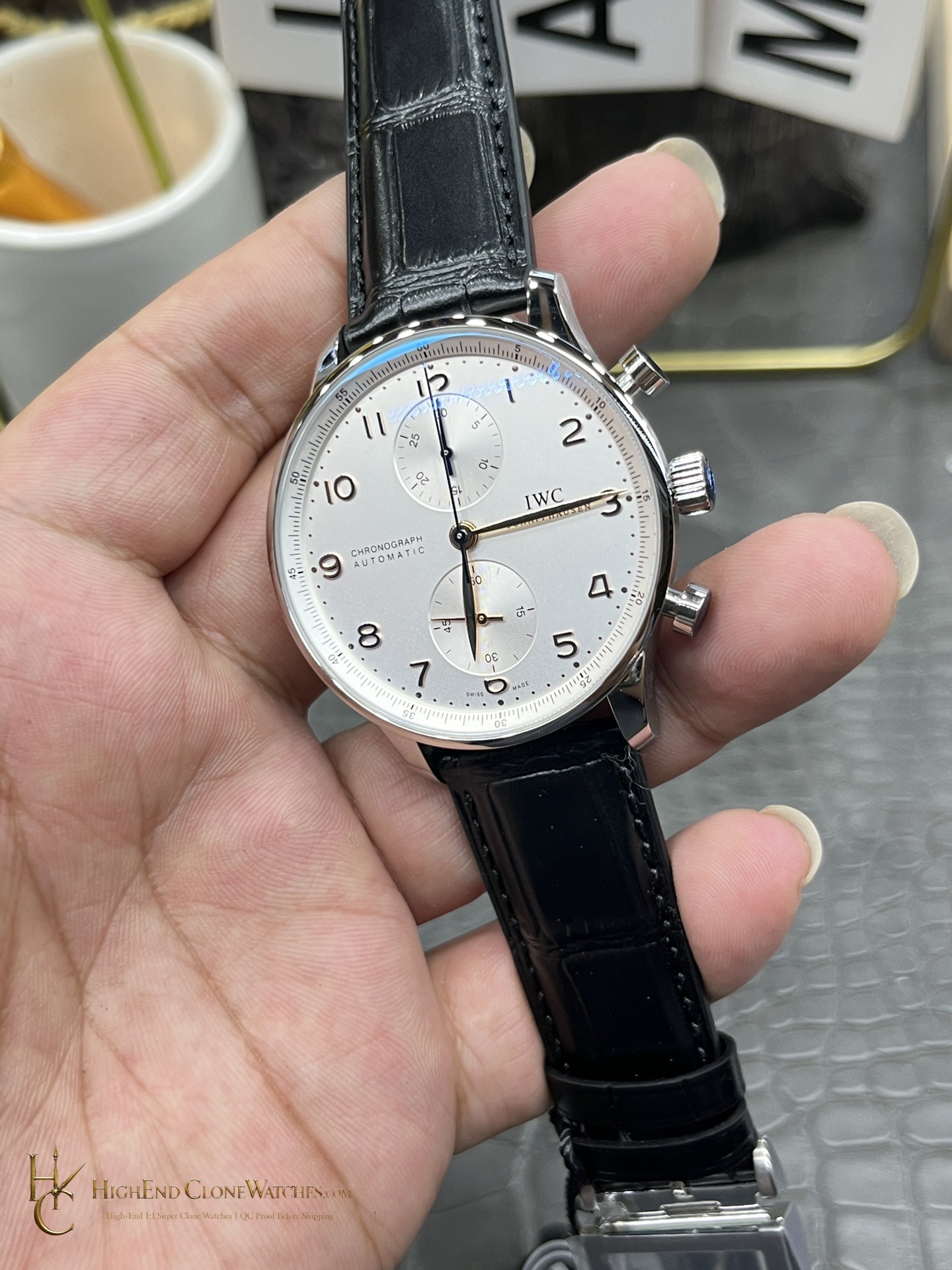 IWC Portugieser Chronograph Silver Dial 41mm IW371445 super clone watch bracelet or strap fit