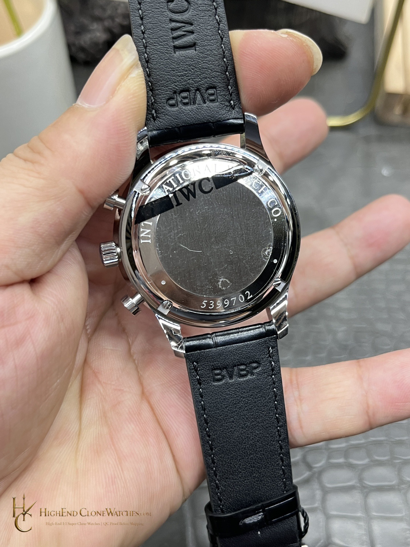 IWC Portugieser Chronograph Silver Dial 41mm IW371445 super clone watch caseback detail