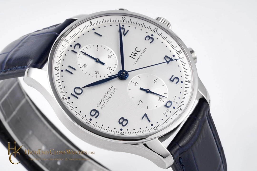IWC Portugieser Chronograph Silver Dial 41mm IW371605 super clone watch dial detail