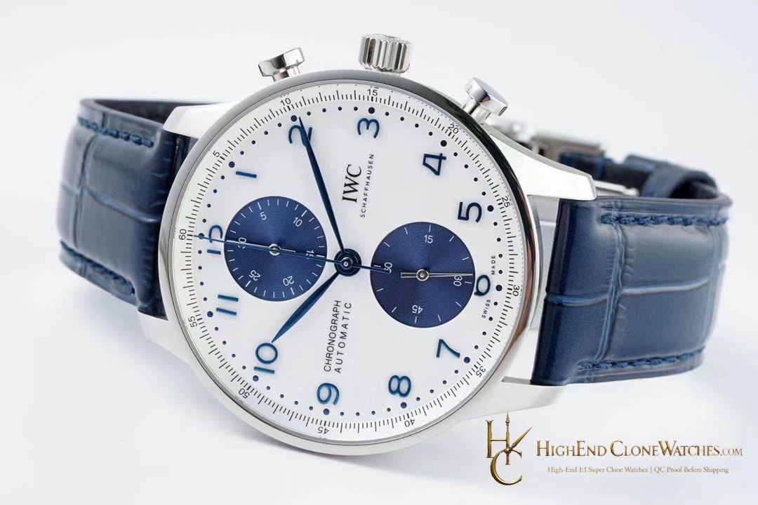 IWC Portugieser Chronograph White Dial 41mm IW371620 super clone watch bracelet or strap fit