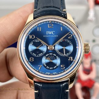 IWC Portugieser Rose Gold Blue Dial Perpetual Calendar 42mm IW344205 super clone watch front view
