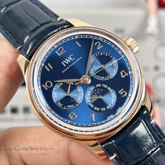 IWC Portugieser Rose Gold Blue Dial Perpetual Calendar 42mm IW344205 super clone watch dial detail