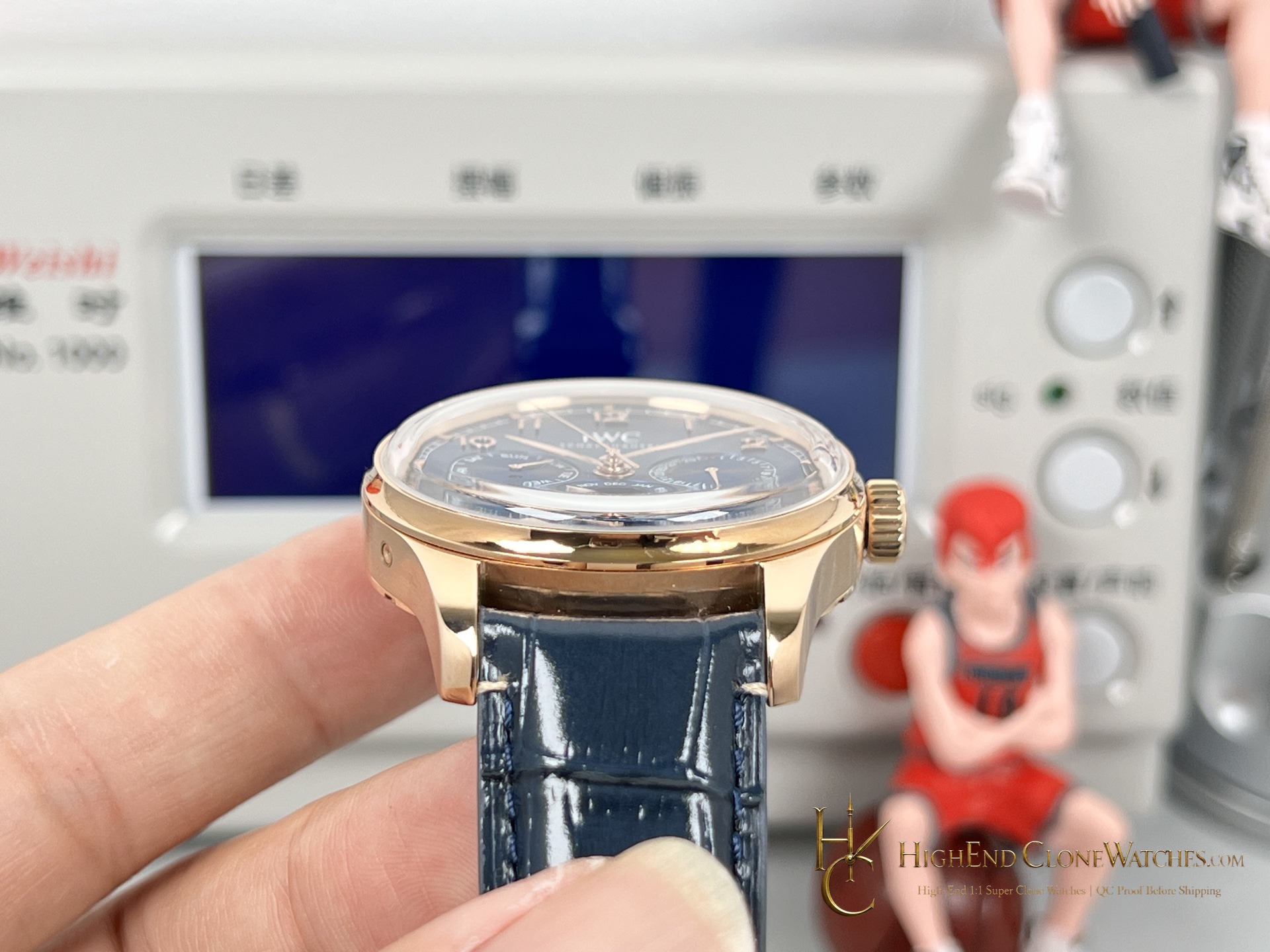 IWC Portugieser Rose Gold Blue Dial Perpetual Calendar 42mm IW344205 super clone watch clasp detail