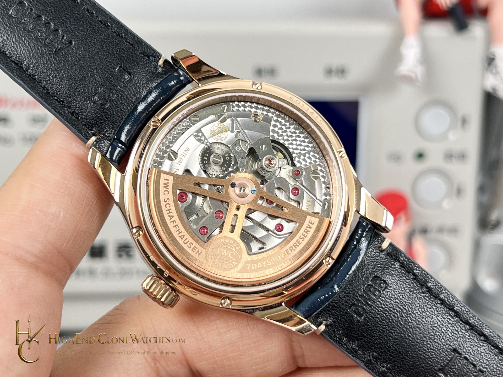 IWC Portugieser Rose Gold Blue Dial Perpetual Calendar 42mm IW344205 super clone watch wrist shot