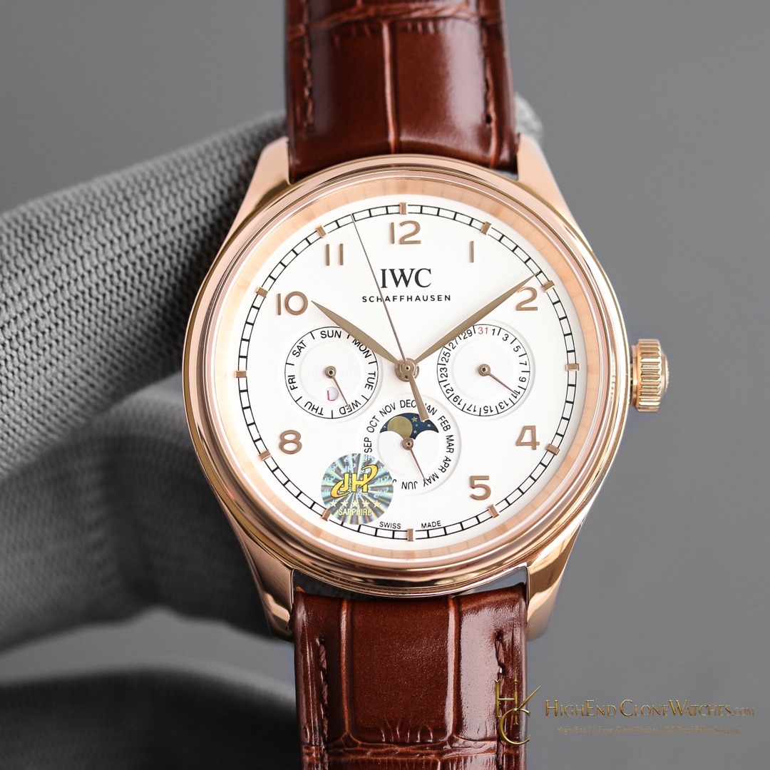 IWC Portugieser Rose Gold Perpetual Calendar 42mm IW344202 super clone watch dial detail