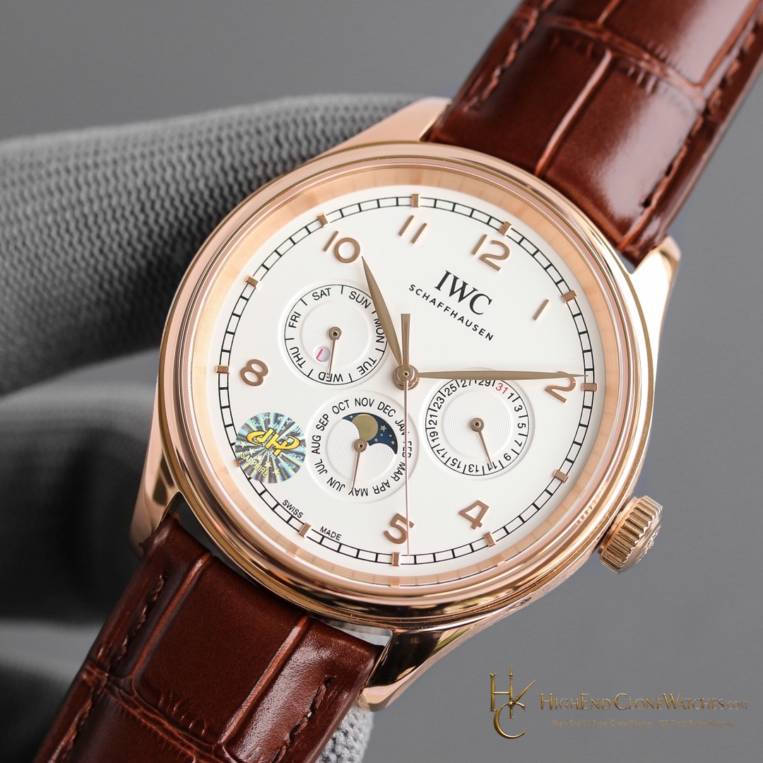 IWC Portugieser Rose Gold Perpetual Calendar 42mm IW344202 super clone watch bezel detail