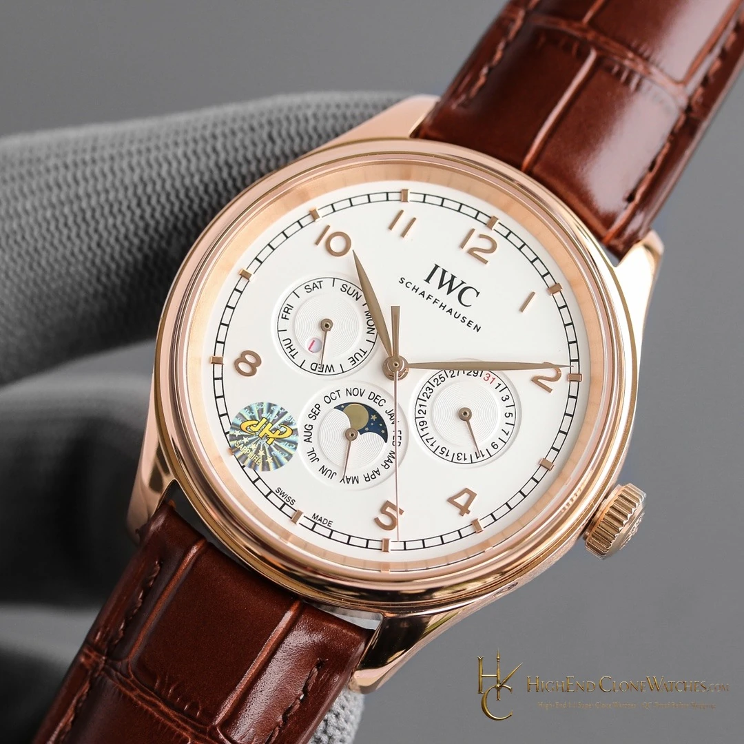 IWC Portugieser Rose Gold Perpetual Calendar 42mm IW344202 super clone watch bezel detail