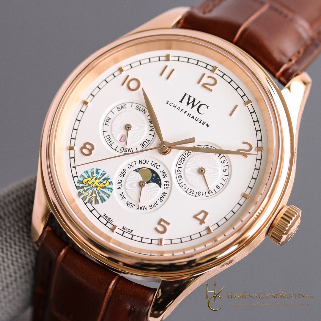 IWC Portugieser Rose Gold Perpetual Calendar 42mm IW344202 super clone watch bracelet or strap fit