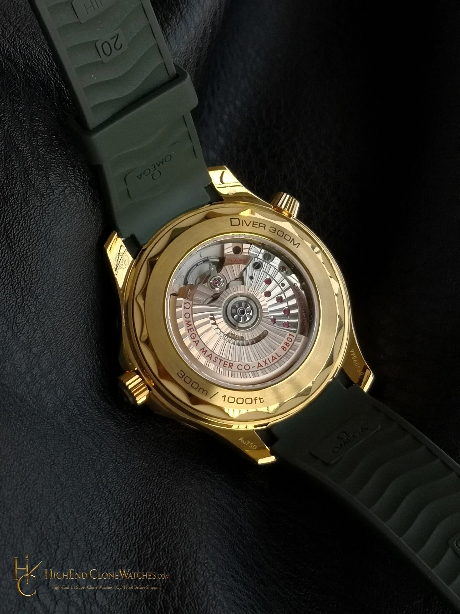 Omega Seamaster Diver 300M 210.62.42.20.10.001 transparent caseback and movement view super clone watch