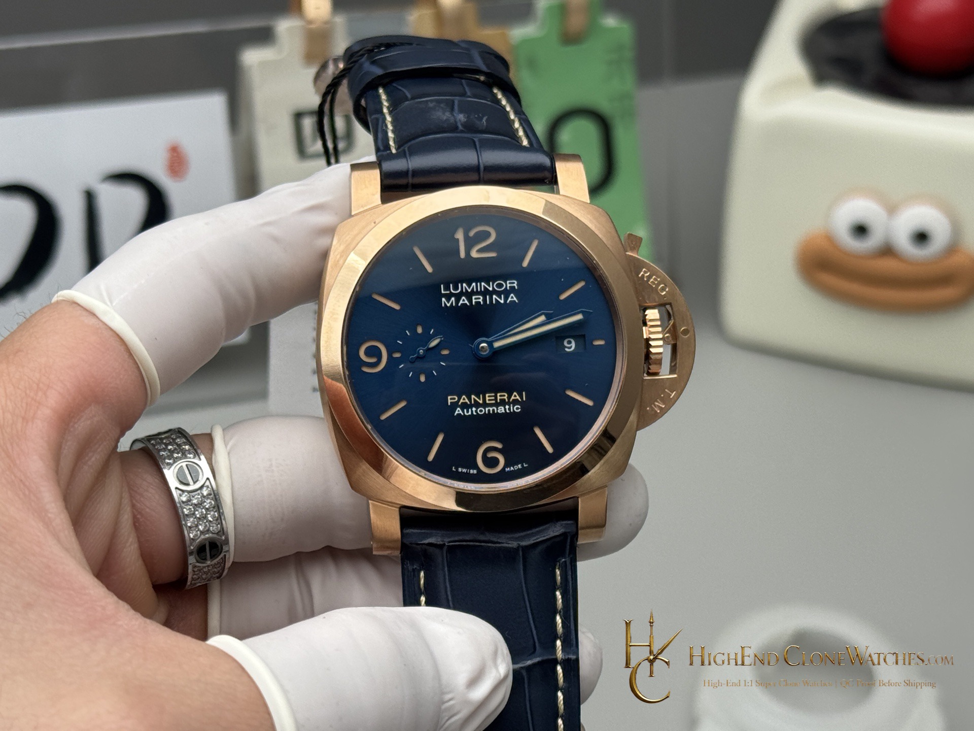 Panerai 18K Rose Gold Blue Dial Luminor Marina Goldtech PAM1114 product view super clone watch