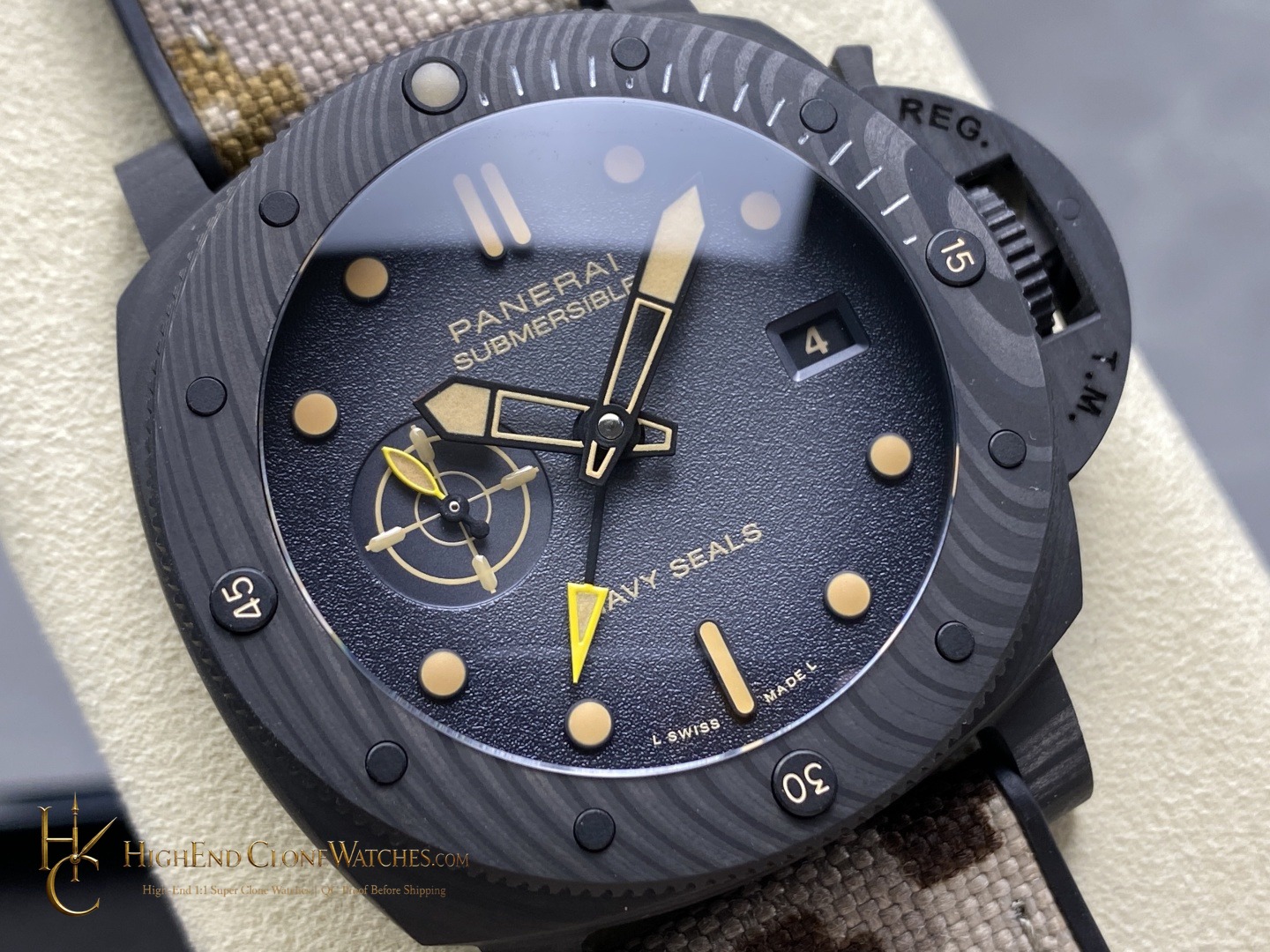 Panerai Submersible QuarantaQuattro GMT Navy SEALs Carbotech 44mm PAM01513 product view super clone watch
