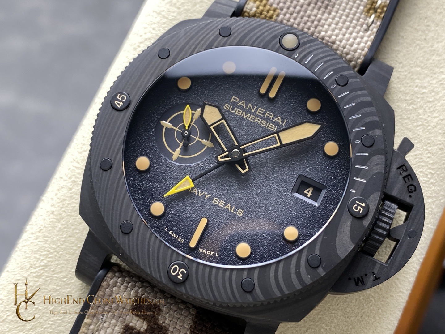 Panerai Submersible QuarantaQuattro GMT Navy SEALs Carbotech 44mm PAM01513 product view super clone watch