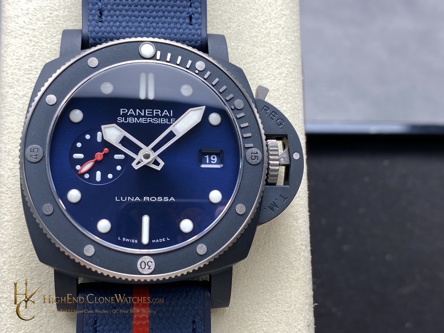 Panerai Submersible QuarantaQuattro Luna Rossa Ti-Ceramitech PAM01466 Blue Dial product view super clone watch