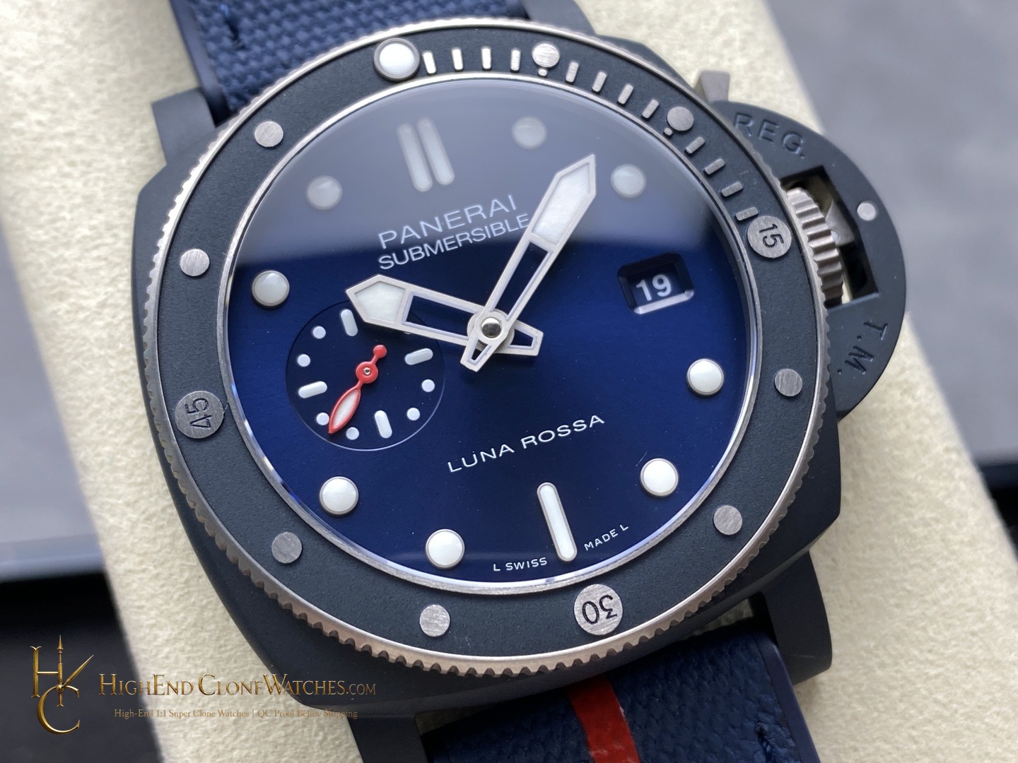 Panerai Submersible QuarantaQuattro Luna Rossa Ti-Ceramitech PAM01466 Blue Dial product view super clone watch