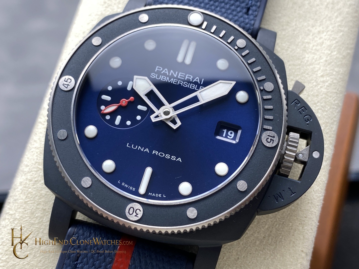 Panerai Submersible QuarantaQuattro Luna Rossa Ti-Ceramitech PAM01466 Blue Dial product view super clone watch