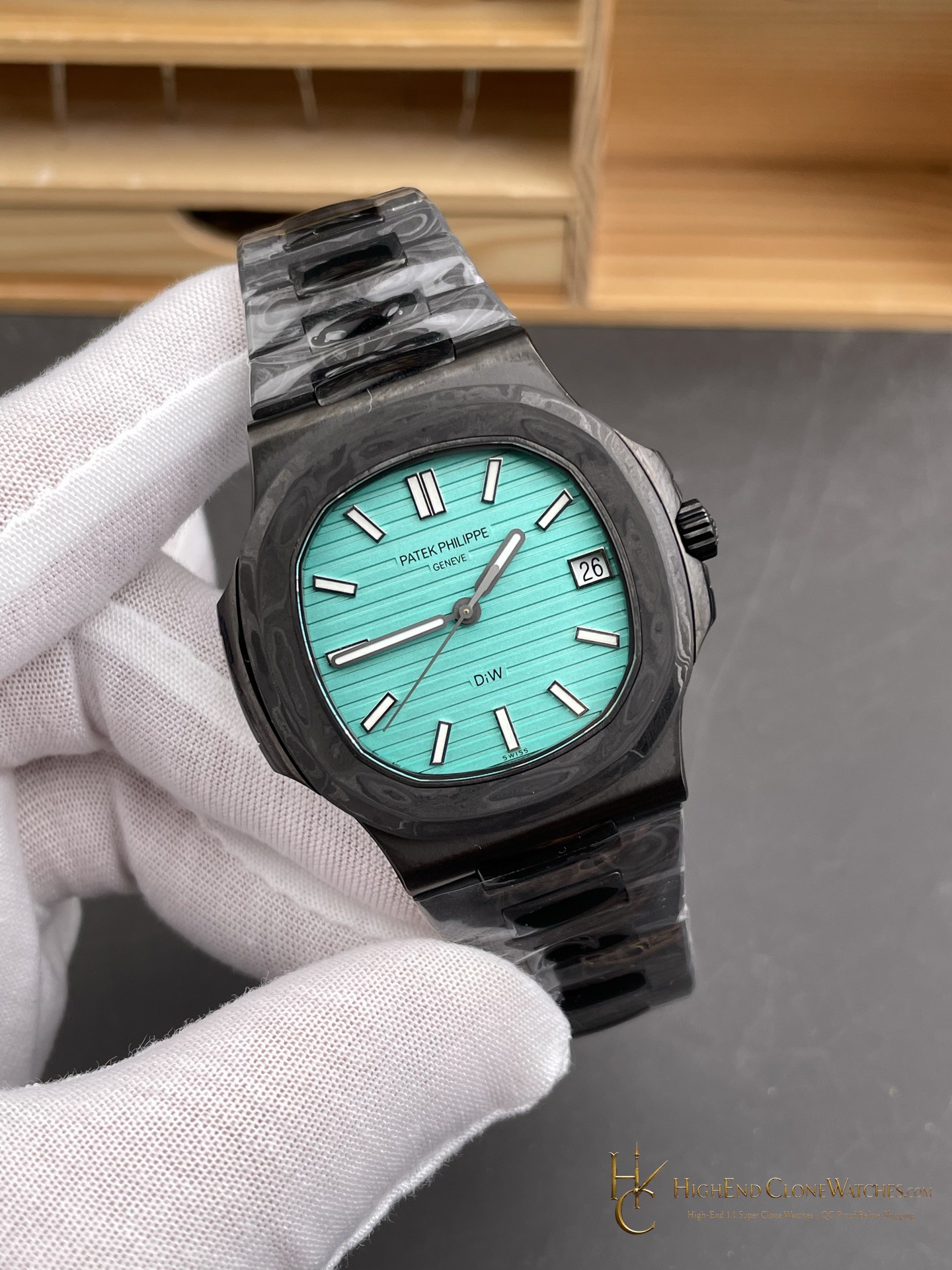 Patek Philippe DiW Nautilus angled dial view super clone watch