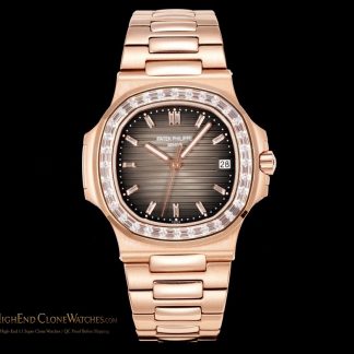 Patek Philippe Nautilus 5711 Rose Gold Brown Dial Diamond Ladies Watch product view super clone watch