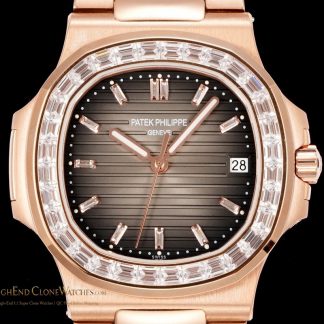 Patek Philippe Nautilus 5711 Rose Gold Brown Dial Diamond Ladies Watch product view super clone watch