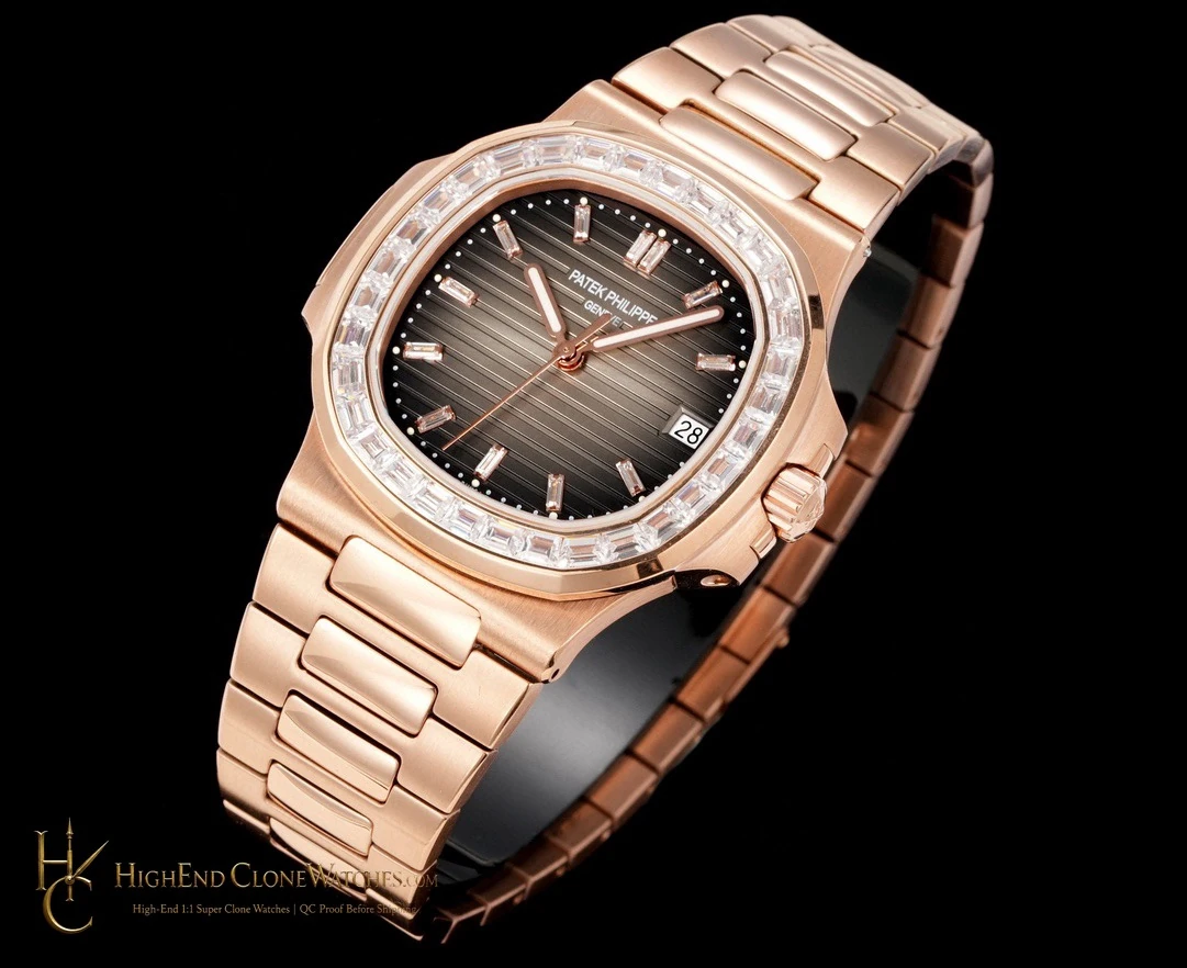 Patek Philippe Nautilus 5711 Rose Gold Brown Dial Diamond Ladies Watch product view super clone watch - product view 3