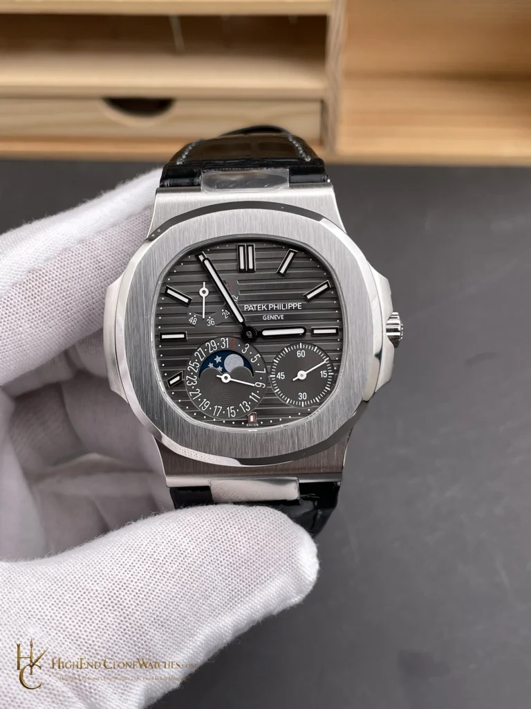 Patek Philippe Nautilus 5712 Gray Dial Black Leather Strap product view super clone watch