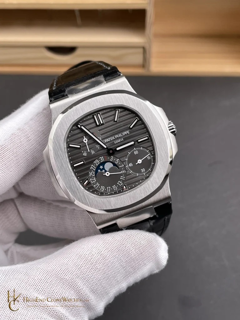 Patek Philippe Nautilus 5712 Gray Dial Black Leather Strap product view super clone watch