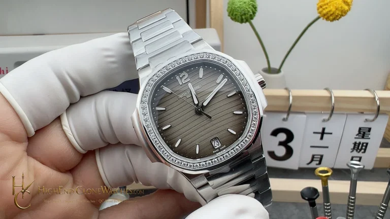 Patek Philippe Nautilus 7118 grey wave dial diamond bezel front view super clone watch