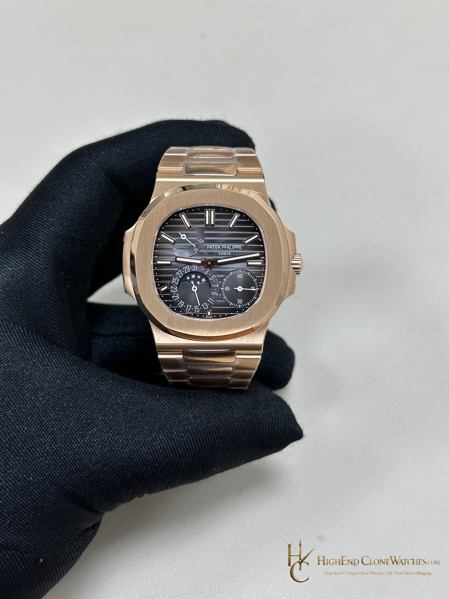Patek Philippe Nautilus Moon Phase 18K Rose Gold 5712 Grey Dial New Clasp product view super clone watch