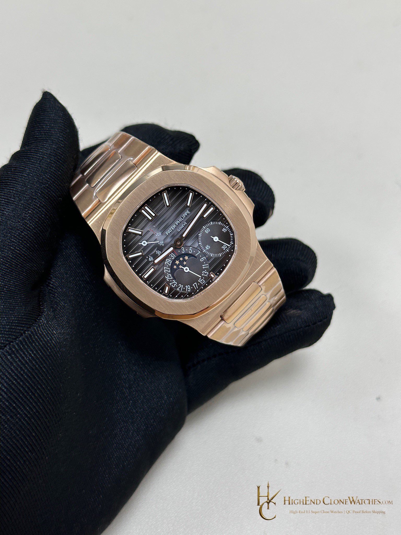 Patek Philippe Nautilus Moon Phase 18K Rose Gold 5712 Grey Dial New Clasp product view super clone watch