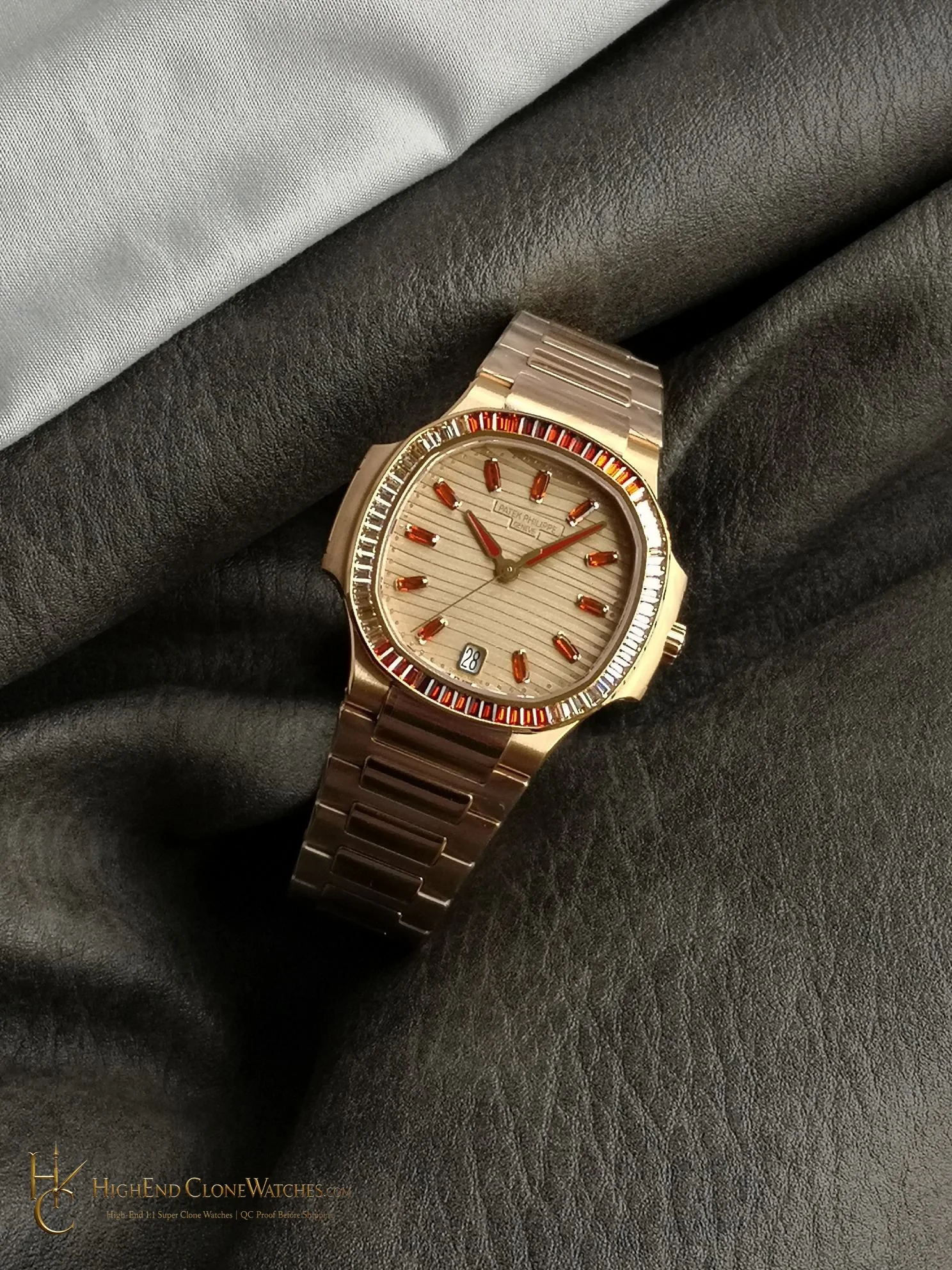 Patek Philippe Nautilus Rose Gold 7118/1300R-001 full bracelet view super clone watch