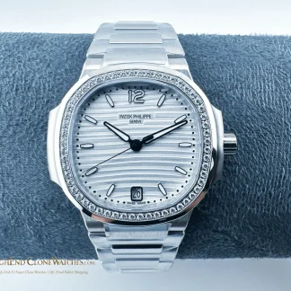 Patek Philippe Nautilus White Dial Diamond Frame 7118/1200A-010 35.2mm product view super clone watch