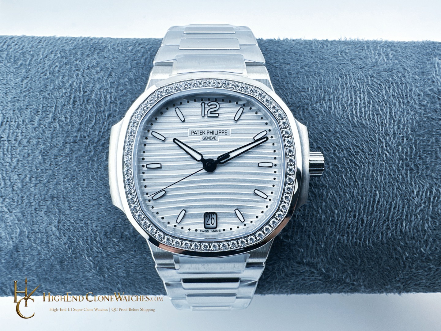 Patek Philippe Nautilus White Dial Diamond Frame 7118/1200A-010 35.2mm product view super clone watch