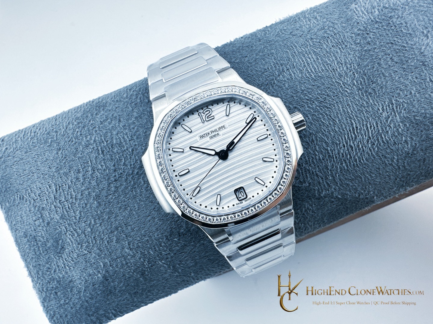 Patek Philippe Nautilus White Dial Diamond Frame 7118/1200A-010 35.2mm product view super clone watch
