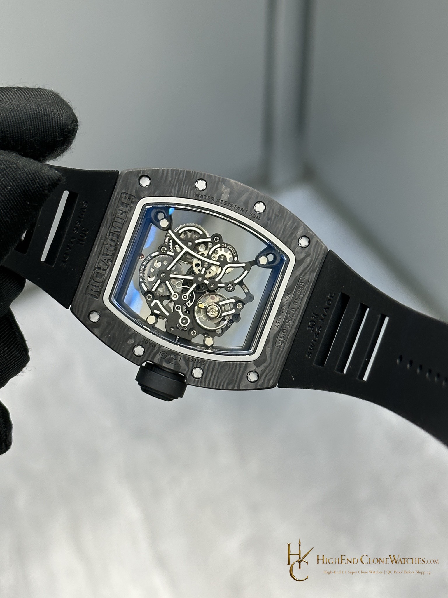 Richard Mille RM 55 crown and case detail super clone watch