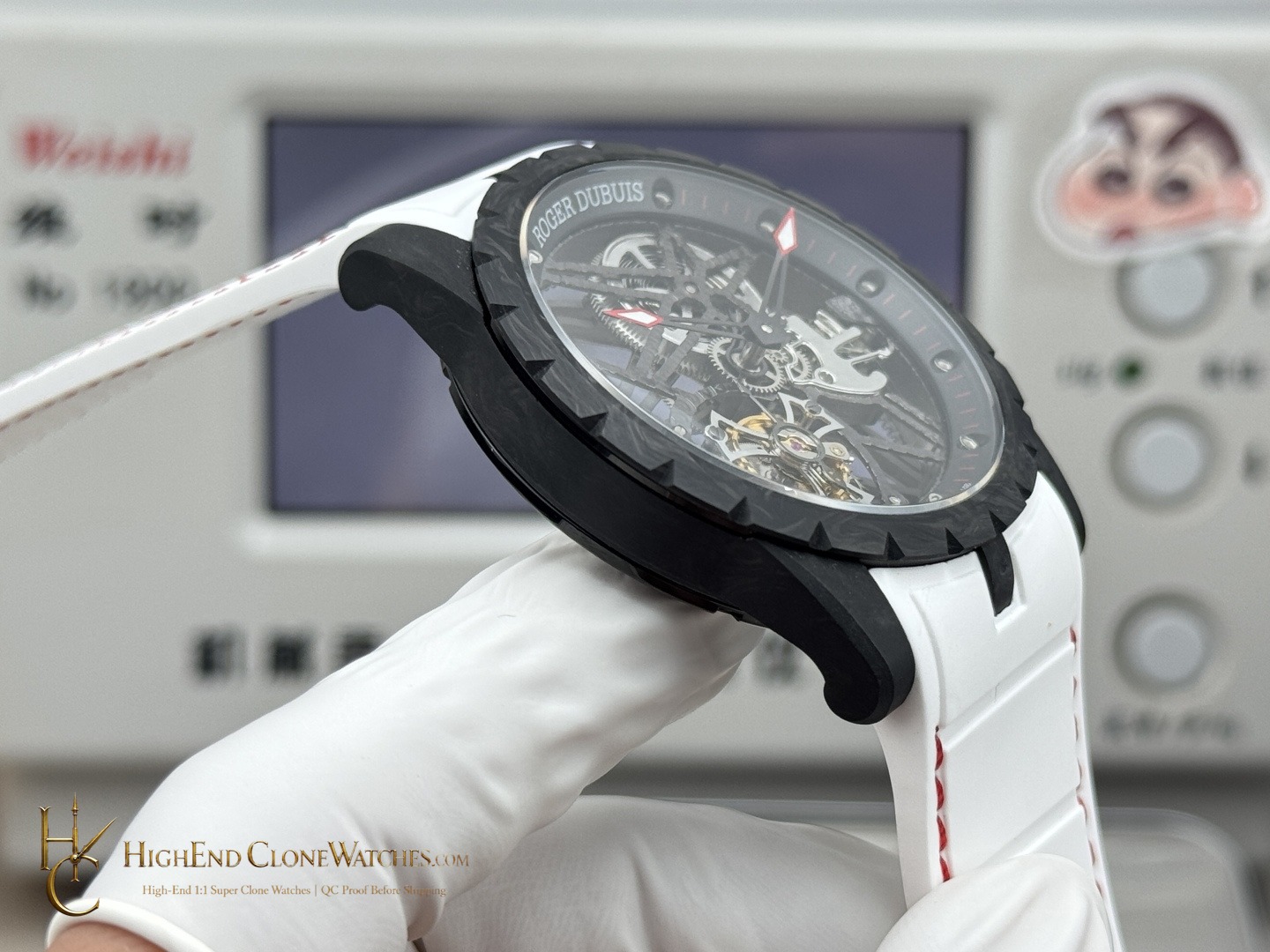 Roger Dubuis Excalibur DBEX0577 crown and case detail super clone watch
