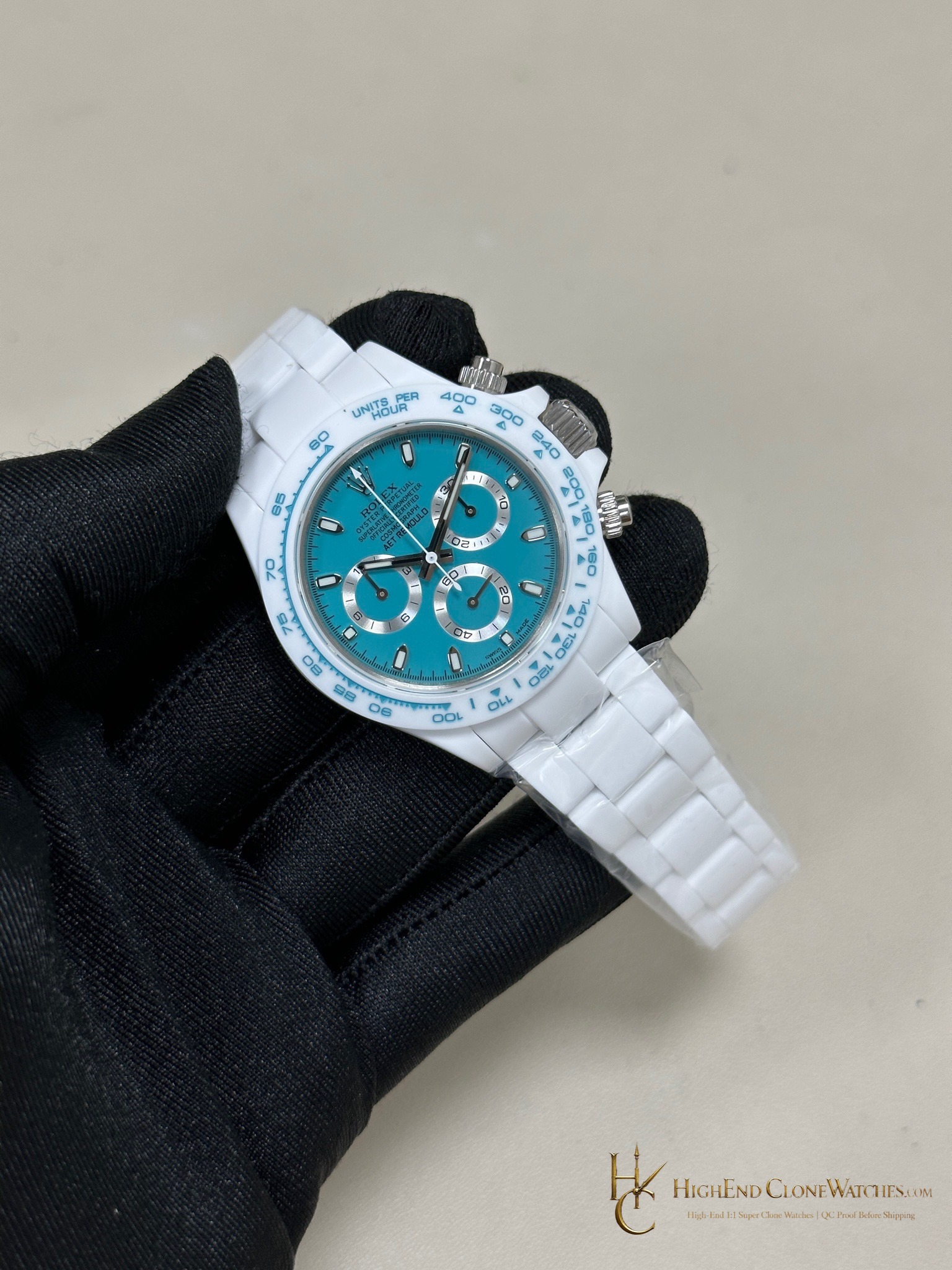 Rolex AET Daytona angled dial view super clone watch