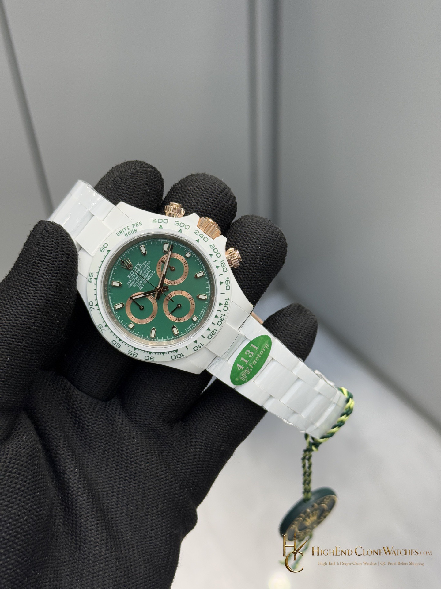 Rolex AET Daytona angled dial view super clone watch