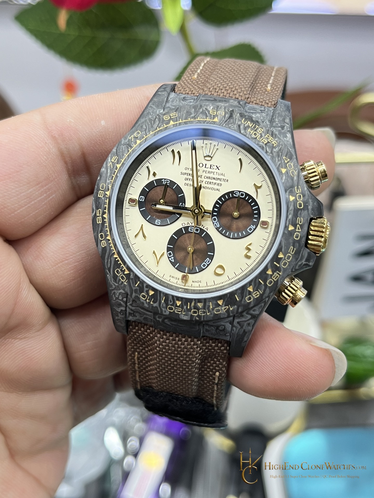 Rolex DiW Daytona angled dial view super clone watch