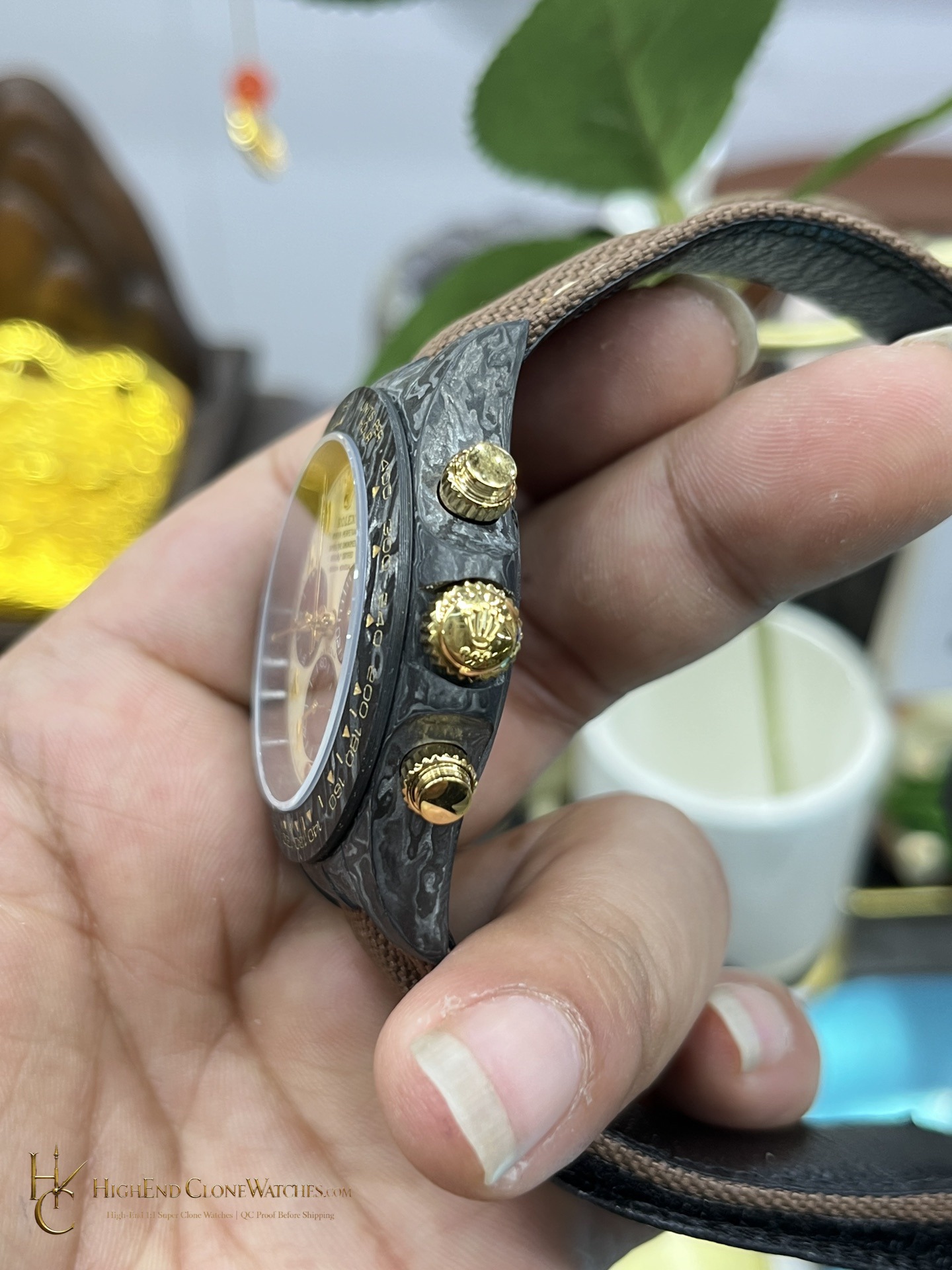 Rolex DiW Daytona crown and case detail super clone watch